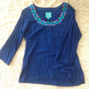 Blue three quarter length boutique blouse